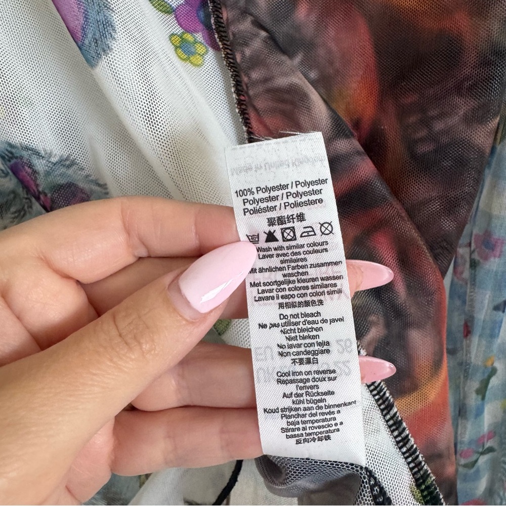 Multicolor Graphic Spliced Patchwork Mesh Long Sl… - image 7